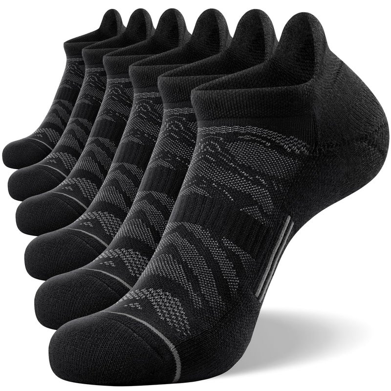 FITRELL 6 Pack Men's Ankle Running Socks Low Cut Cushioned Athletic Sports Socks, Shoe Size 7-9, Black+Gray - Image 1